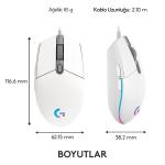 Logitech G G102 Lightsync Kablo Gaming Mouse Beyaz