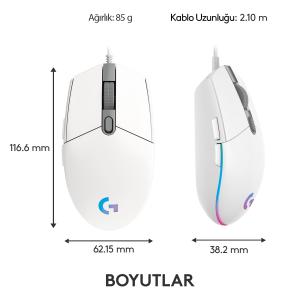 Logitech G G102 Lightsync Kablo Gaming Mouse Beyaz