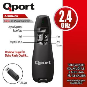 QPORT Q-SUN400 2.4 GHZ USB KIRMIZI LAZERLİ SUNUM KUMANDASI - PRESENTER