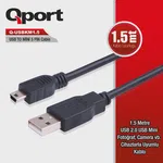 Qport Q-USBKM1.5 USB 2.0 - Mini USB 1.5m Data Kablo