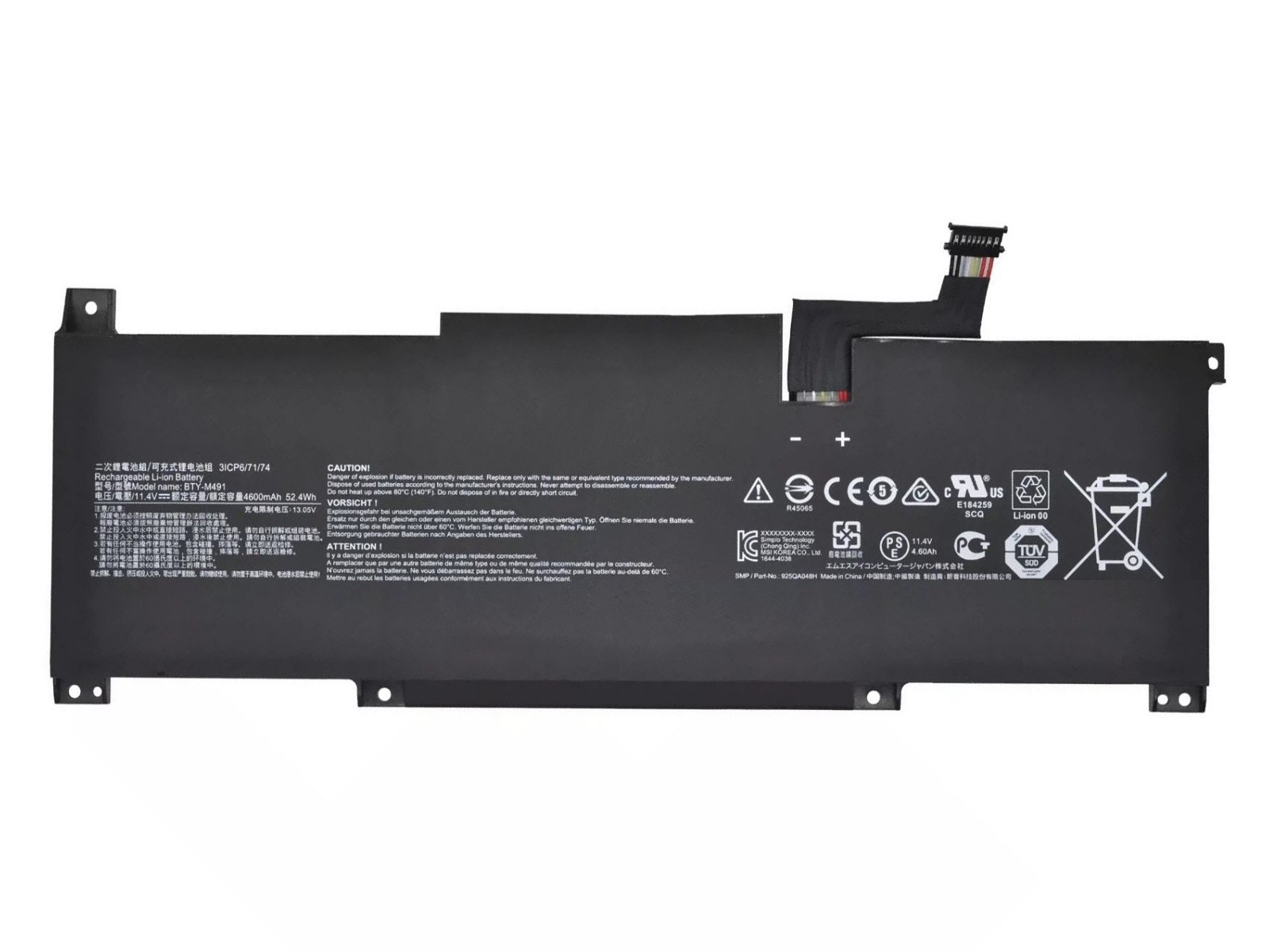 RETRO MSI BTY-M491 Notebook Bataryası - Ver.1 - Siyah Soket - 8 Pin 8 Hat