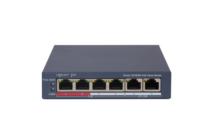 Hikvision 6 Port Fast Ethernet PoE Switch (4x PoE + 2x Uplink) 45W DS-3E1106P-EI/M