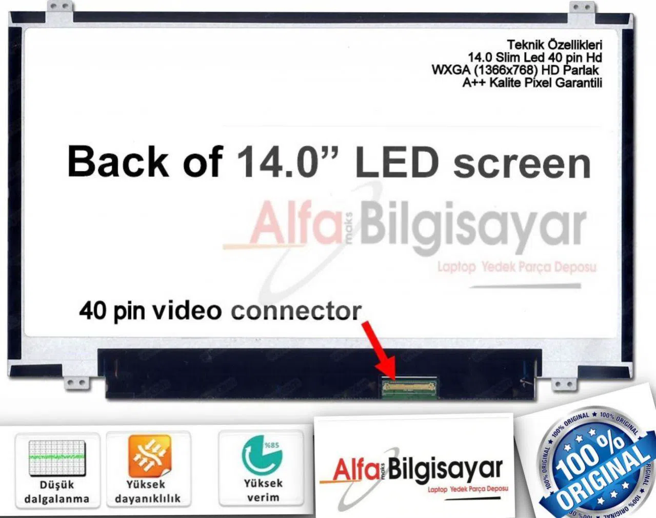 BT140GW03 V.A uyumlu ekran lcd panel Sıfır 14.0" Slim Led 40 pin 1.Kalite ekranlar