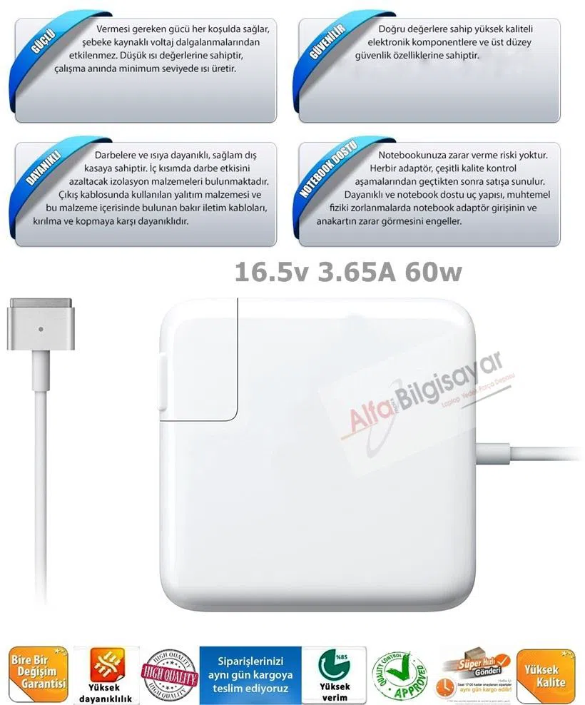 Apple Macbook Magsafe2 60w 16.5v A1502 A1425 A1435 Şarj Adaptör