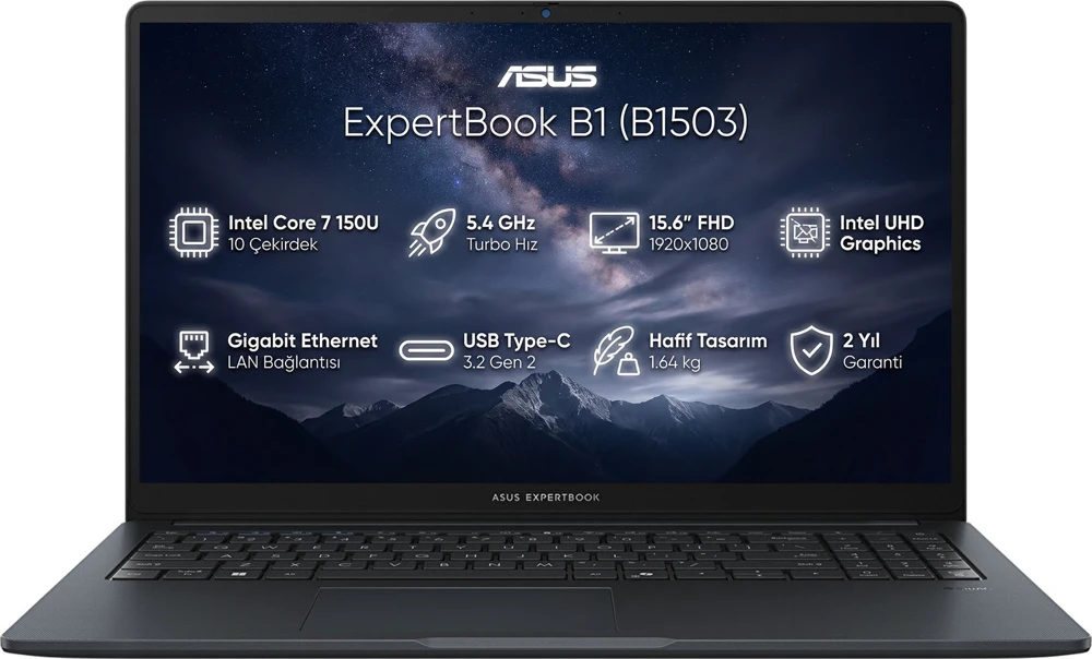 Asus ExpertBook B1503CVA 15.6" Core 7 150U 16GB 512GB Gri FreeDOS