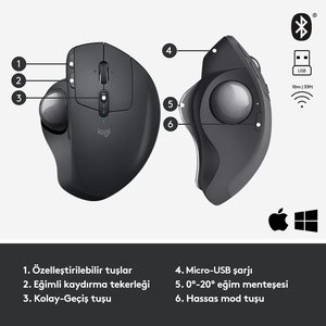 Logitech Mx Ergo S Şarj Edilebilir Trackball Mous 