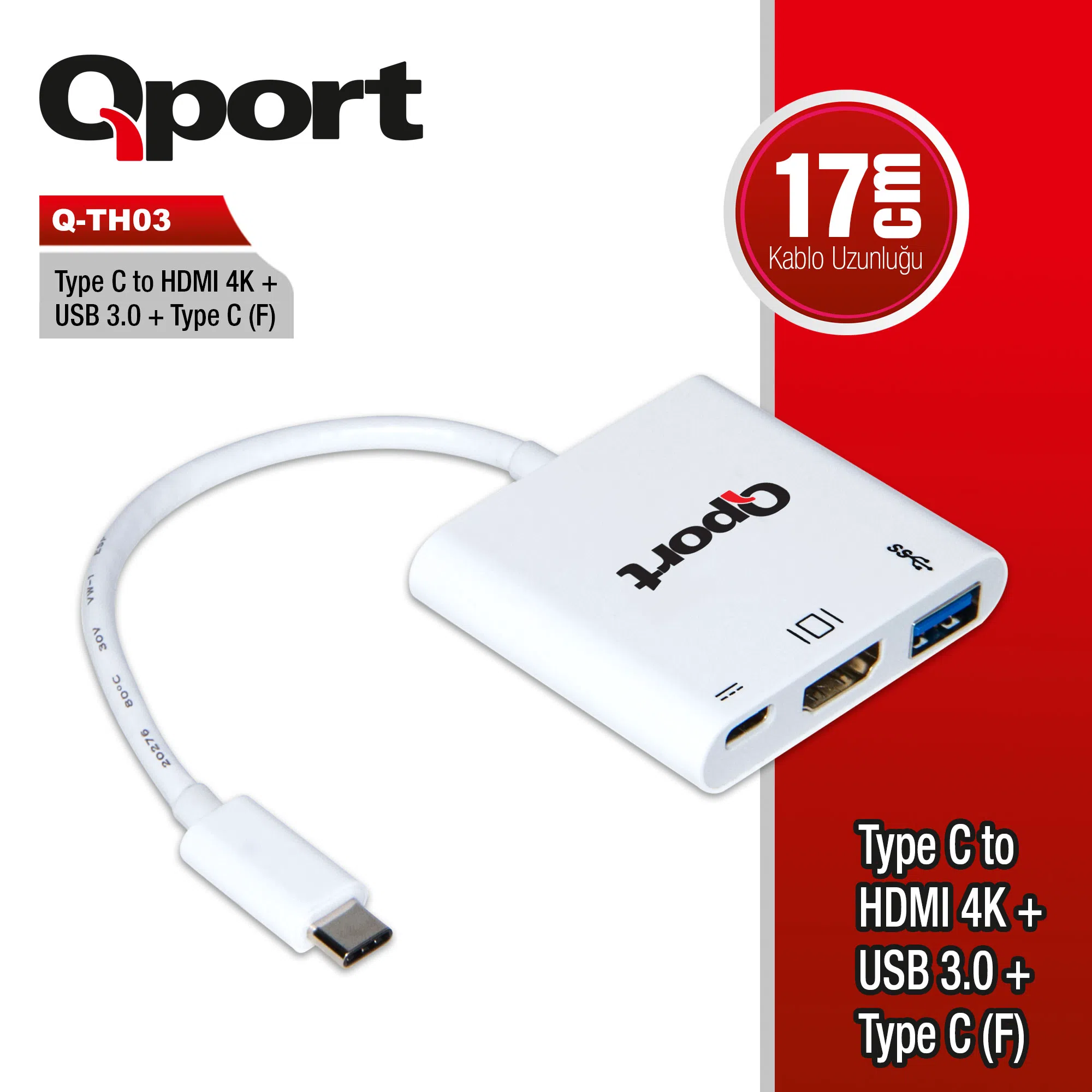 Qport Q-TH03 Type-C To HDMI/USB3.0/Type-C(F) 4K Çevirici