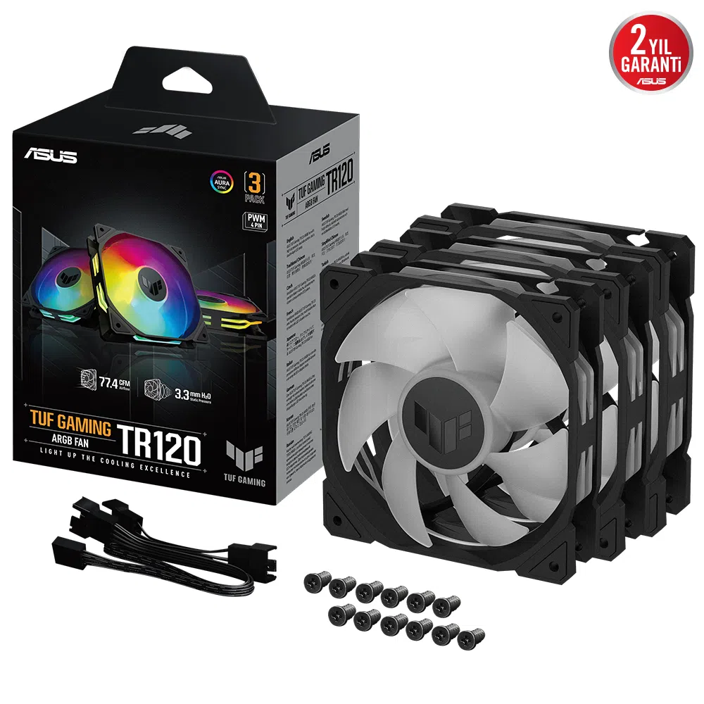 ASUS TUF Gaming TR120 ARGB Kasa Fanı 3'lü Paket Siyah (90DA0090-B09020)