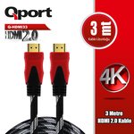 QPORT Q-HDMI33 3 METRE 2.0V 4K ALTIN UÇLU ÖRGÜLÜ KABLO