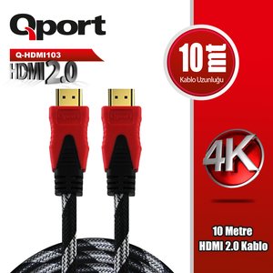 QPORT Q-HDMI103 10 METRE 2.0V 4K ALTIN UÇLU ÖRGÜLÜ KABLO