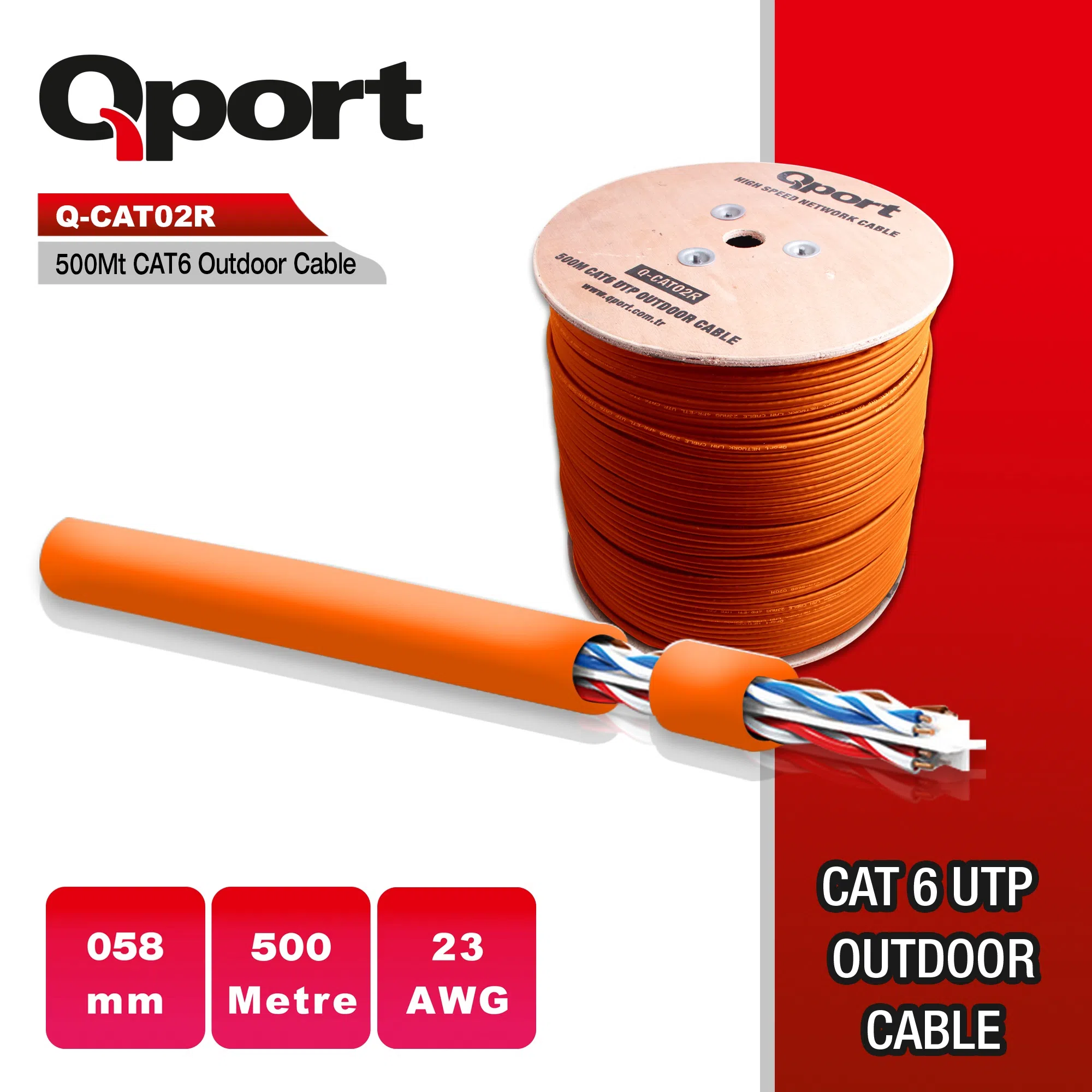 Qport Q-CATO2R 23AWG 500 Metre Turuncu Network Kablo