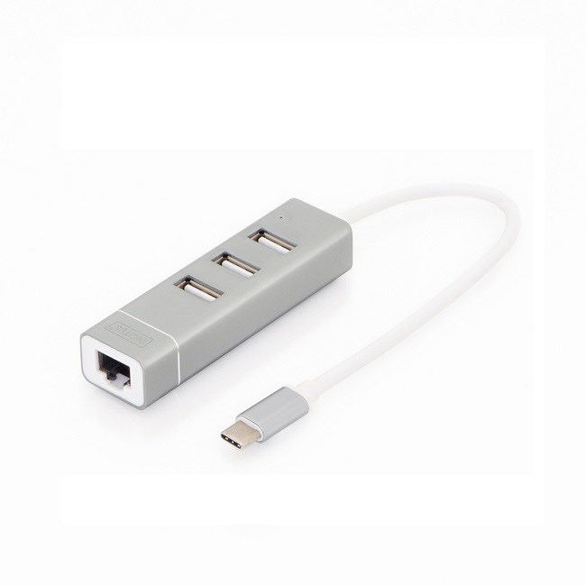 Digitus Type-C 3x USB 2.0 + RJ45 Ethernet Çevirici Hub