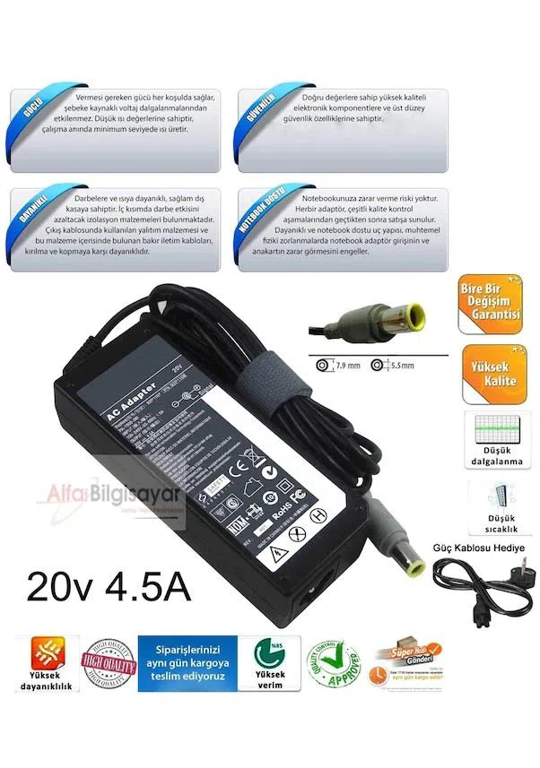 Orjinal Lenovo Thinkpad İğne Uç 20v 90w Adaptör Şarj Cihazı