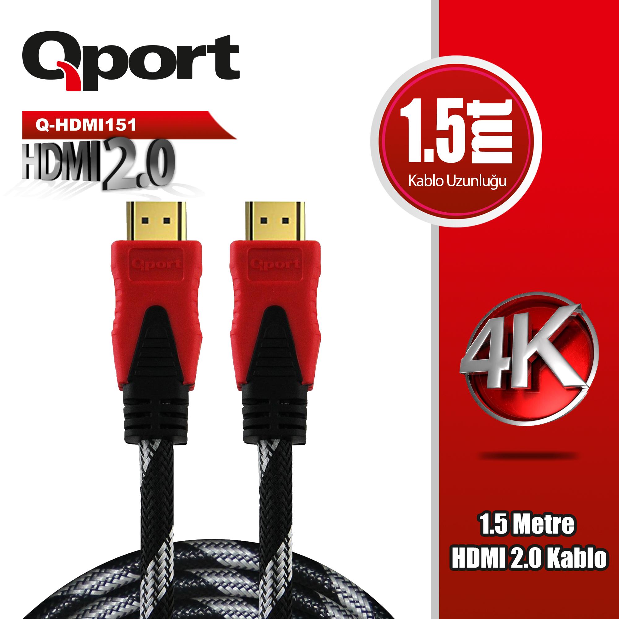 QPORT Q-HDMI151 1.5 METRE 2.0V 4K ALTIN UÇLU ÖRGÜLÜ KABLO