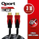 QPORT Q-HDMI33 3 METRE 2.0V 4K ALTIN UÇLU ÖRGÜLÜ KABLO