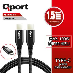 QPORT Q-TYPE-C1 1.5M TYPE-C 100W SUPER HIZLI PD SARJ VE DATA KABLOSU